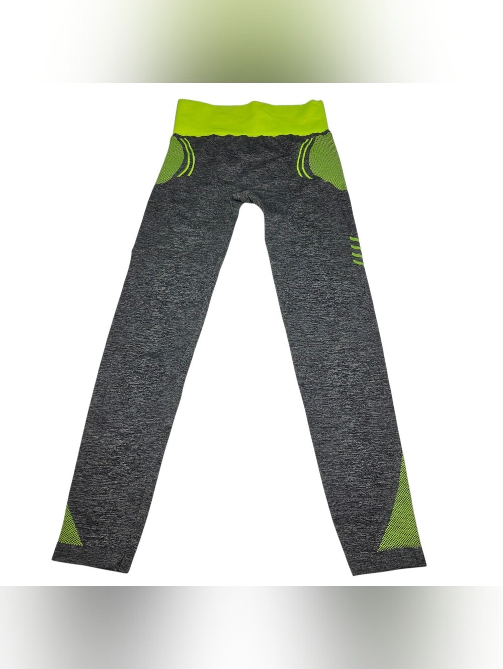 New Mix Gray Leggings with Neon Green Waistband and Accents. Size S